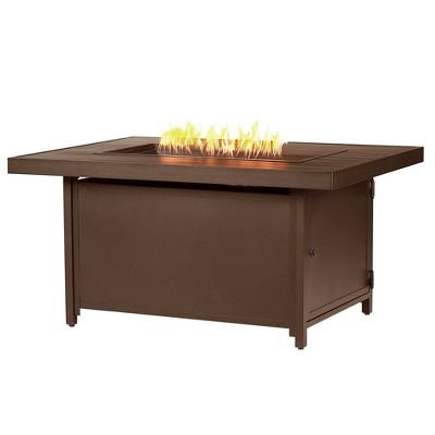 48" x 36" Rectangular Aluminum 55000 BTUs Propane Glass Fire Pit Table with 2 Covers - Oakland Living
