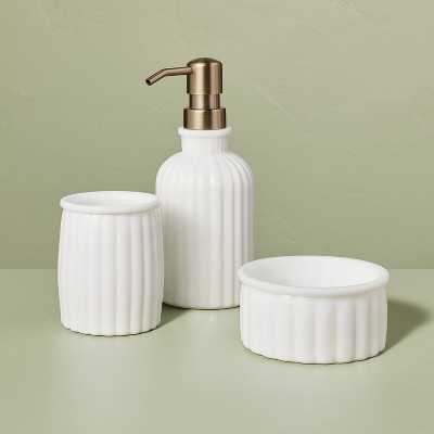 Ribbed Milk Glass Bathroom Tumbler White - Hearth &#38; Hand&#8482; with Magnolia