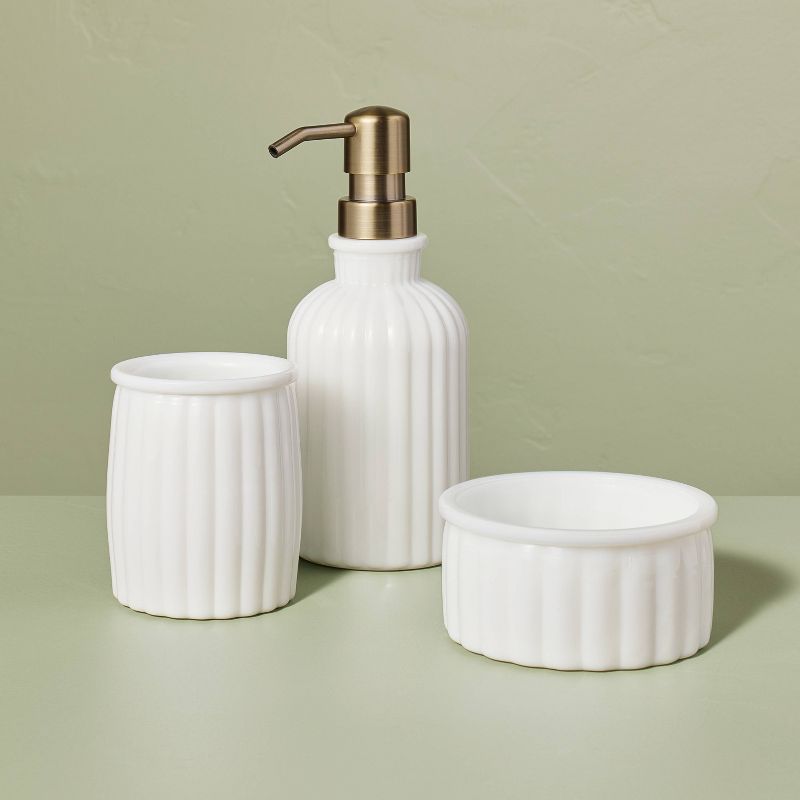 Ribbed Milk Glass Bathroom Tumbler White - Hearth &#38; Hand&#8482; with Magnolia, 4 of 8