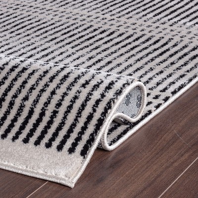 Cream and Black Rectangular Synthetic Stripe Area Rug 7'10" x 10'