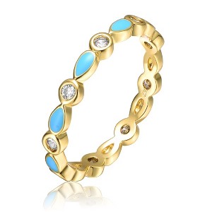 Young Adults/Teens 14k Yellow Gold Plated with Cubic Zirconia Colorful Marquise Turquoise Enamel Stacking Ring - 1 of 3