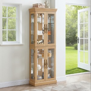 SpassWay 71"H Lighted Cabinet With Adjustable Shelves Lighted Corner Curio Suitable for Living Room Cherry white Oak - 1 of 4