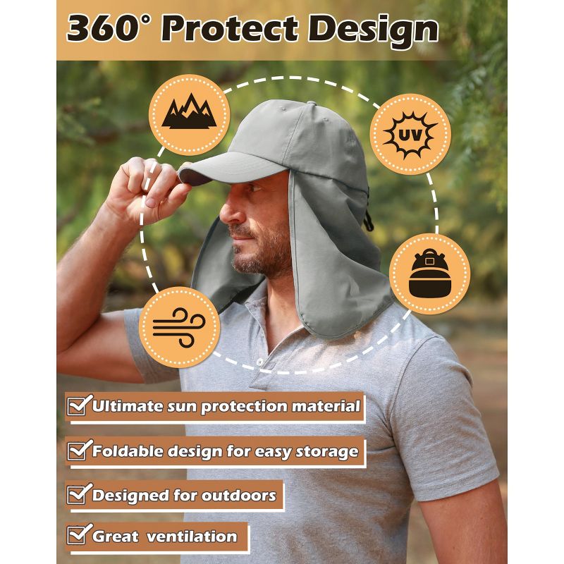 Solaris Foldable Neck Flap Cover Sun Cap, Hat for Men Women, UPF 50 Protection Hat for Outdoor Fishing Hiking, One Hat Double Use, 3 of 9