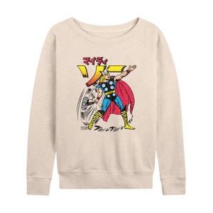 Women's - Marvel - Thor Katakana Lightweight French Terry Wide Neck Long Sleeve Shirt - 1 of 4