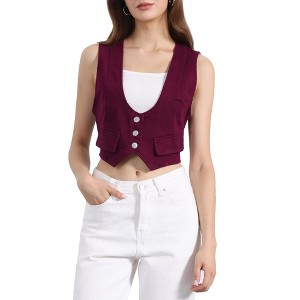 Allegra K Women's Vintage Button-Up Sleeveless Cropped Jean Waistcoat Vest - 1 of 4
