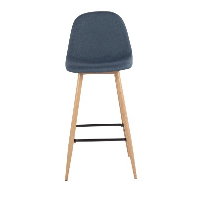 Blue Fabric and Metal Swivel Barstools, 39.25" Height, Set of 2