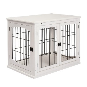 Dog Crate Furniture, Small Dog Cage End Table with Two Opening Sides, Lockable Door, Puppy Kennel Indoor, Cute and Decorative, Pure White - 1 of 4