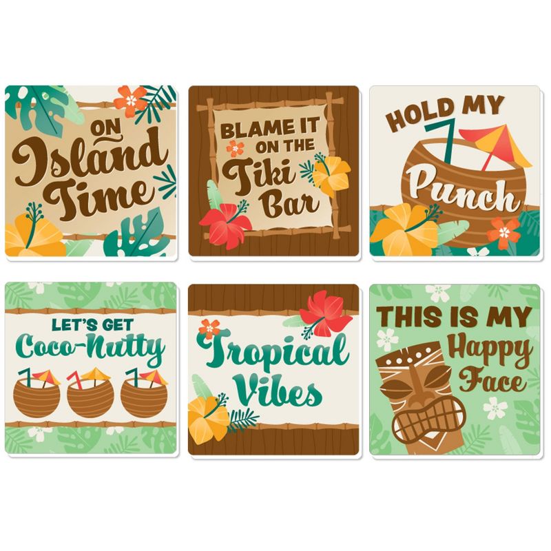 Big Dot of Happiness Tropical Luau - Funny Hawaiian Beach Party Decorations - Drink Coasters - Set of 6, 1 of 9