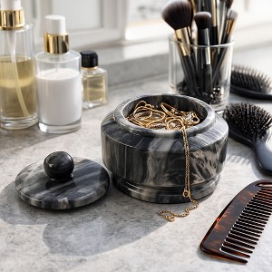 Decorative Carved Marble Jar with Lid for Living Room Decor - Contemporary Home Accent for Room, Office, and Table - Gray & White - 1 of 4