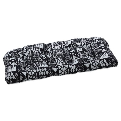 Outdoor/Indoor Loveseat Cushion Geo Block Black - Pillow Perfect