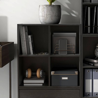 Black 24-Inch Stackable MDF Wood 4-Cube Bookcase