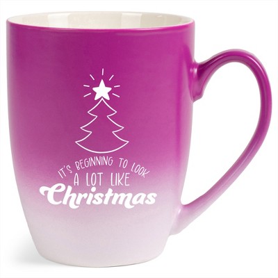 Elanze Designs It's Beginning To Look A Lot Like Christmas Two Toned Ombre Matte Pink and White 12 ounce Ceramic Stoneware Coffee Cup Mug