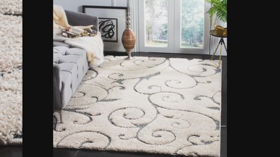 Gray Floral Shag Rectangular Synthetic Area Rug