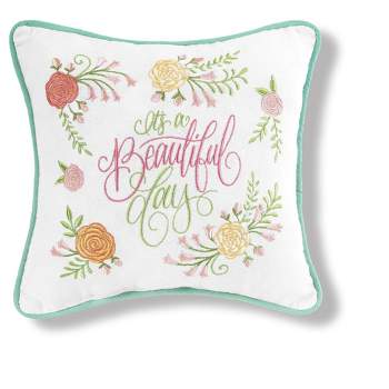 C&F Home It's A Beautiful Day Embroidered Pillow White 10" X 10" Easter Soft Woven Pillow With Filling For Couch Sofa Bed Chair Cotton