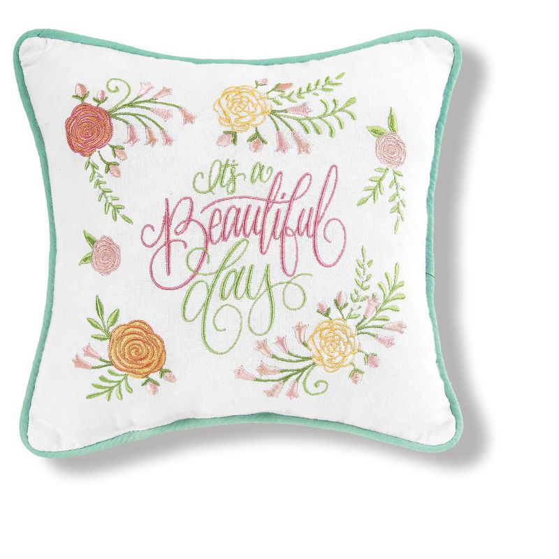 C&F Home It's A Beautiful Day Embroidered Pillow White 10" X 10" Easter Soft Woven Pillow With Filling For Couch Sofa Bed Chair Cotton, 1 of 5