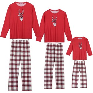 cheibear Christmas Elk Print Tops with Plaid Pants Xmas Sleepwear Family Pajama Set - 1 of 4