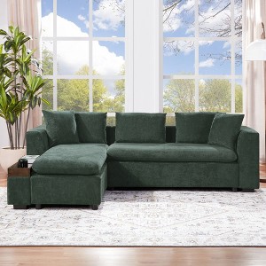 VYNXARIA 93.7" L-Shaped Upholstered Sectional Sofa with Wooden Storage Compartment, Green - 1 of 4