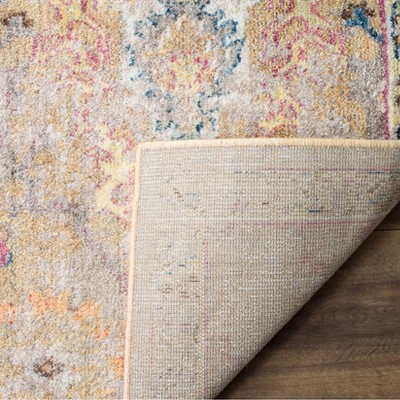 Camel and Blue Hand-Knotted Synthetic Runner Rug