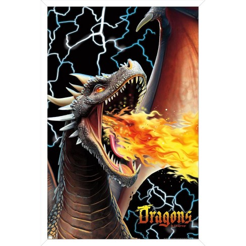 Trends International PD Moreno - Dragon Lightning Framed Wall Poster Prints  White Framed Version 22.375