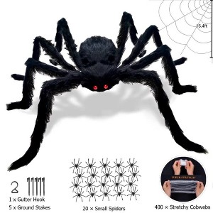 MOVSSOU Halloween Spider Decorations Set 5ft Giant Spider with Web and 20 Small Spiders - 1 of 4