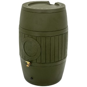 Good Ideas Bushman Spruce Creek 54 Gallon Rain Saver Barrel with Metal Spigot, Drainage Plug, Overflow Hose and Overflow Channel, Moss Green - 1 of 4