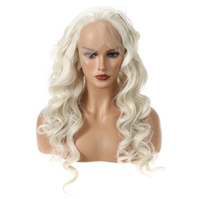 Unique Bargains Women's Long Body Wave Lace Front Wigs with Wig Cap 24" Light Golden 1PC