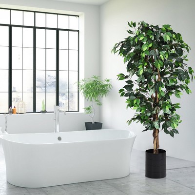 Costway 6 Ft Artificial Ficus Silk Tree Home Living Room Office Decor ...