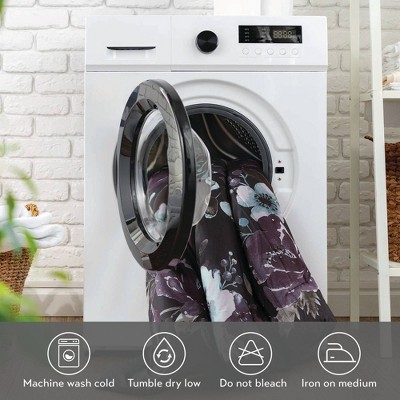 Dark Gray and Plum Floral Cotton Full Comforter Set