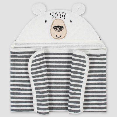 Gerber Baby Boys' Bear Hooded Bath Wrap - Cream/Gray