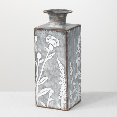 Sullivans Flower Patterned Vase 12"H Silver