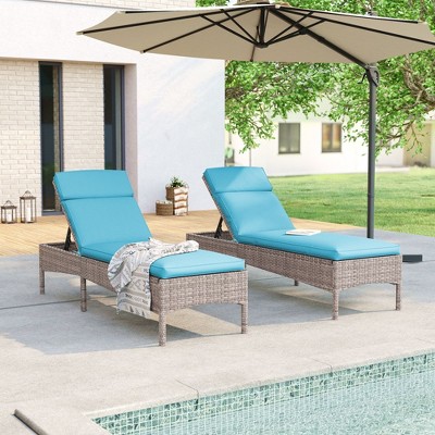 Sonkuki 2-Pack Patio Lounge Chaise Chair with Gray Wicker Weather-Resistant Chair