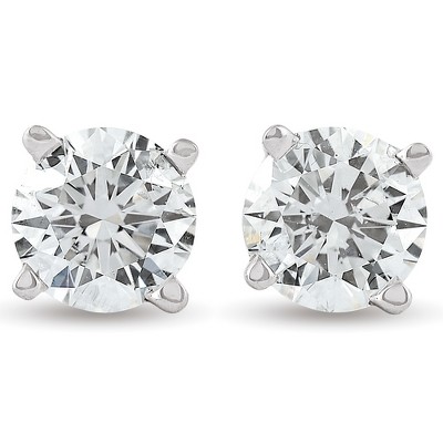 Pompeii3 1ct Natural Round Cut Diamond Studs 14K White Gold