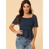 Allegra K Women's Smocked Square Neck Semi-Sheer Ruffle Summer Swiss Dots Blouse - 2 of 4