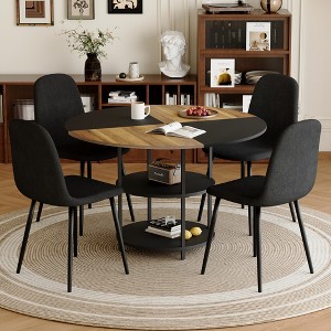 KTMBDW 5-Piece Dining Table Set, 47" Splicing Circular Kitchen Table with 2-Layer Storage and 4 Dining Chair, Modern Dining Room Table - 1 of 4