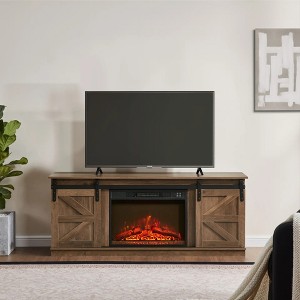 Wooakway 58"L 24"H 15"D Modern Electric Fireplace TV Stand Console with Barn Door Design Overheating Protection Storage Cabinet for TVs up to 65" - 1 of 4
