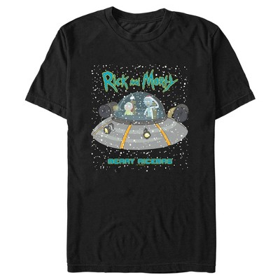 Men's Rick And Morty Snowing Spaceship Merry Rickmas T-Shirt