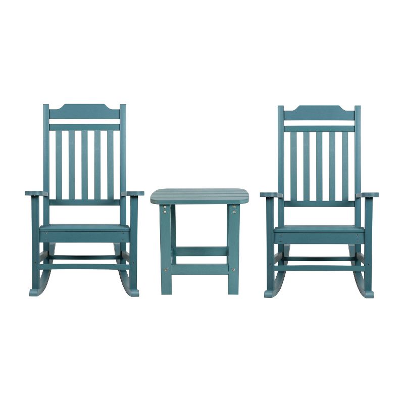 Emma and Oliver Set of 2 Indoor/Outdoor Poly Resin Rocking Chairs with Side Table, 1 of 13