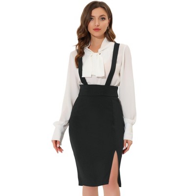 Allegra K Women s High Waist Split Adjustable Strap Suspender Pencil Skirts Black X large Target