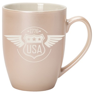 100 North United States of America 10 Ounce White and Precious Pearl Metallic Finish, Comfortably Fits Your Hands, New Bone China Coffee Tea Cup Mug,