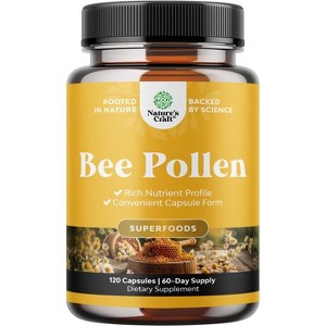 Bee Pollen Supplement 1000mg, Pure Bee Pollen Capsules, Immune System & Allergy Support, Natural B-Vitamins Minerals & Enzymes, Nature's Craft, 120ct - 1 of 4