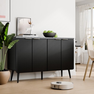 FURNIinspire Utility Storage Cabinets 4 Door Large Capacity Lockers, Sideboard Buffet Cabinet With For Kitchen Living Room, Black, 13.8"*47.2" *30"