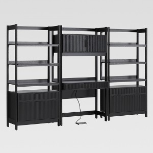Saracina Home 3pc Transitional Fluted Hutch Desk with 2 Wide Bookcases - 1 of 4