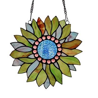CHLOE Lighting SUNDANCE Tiffany-style Floral Stained Glass Window Panel 11Inch Height