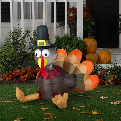3-Foot Brown and Orange Inflatable Turkey with Pilgrim Hat