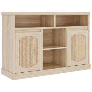 2-Door Rattan Cabinet with Adjustable Shelves, Multifunctional Buffet Sideboard, Coffee Bar & Wine Storage Credenza for Multiple Rooms, Natural - 1 of 4