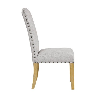 Beige Upholstered Linen Parsons Side Chair with Wood Legs, Set of 2