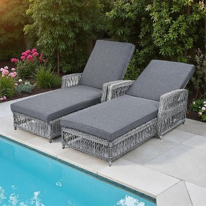 Outdoor Rattan Wicker Chaise Lounge Chair with Adjustable Backrest and Armrests - 1 of 4