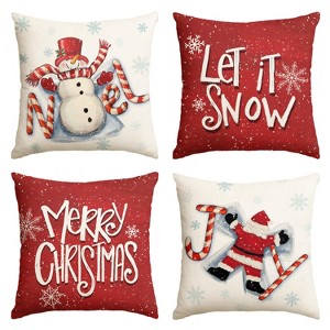Merry Christmas Snowman Santa Claus Candy Cane Snowflake Throw Pillow Cover, 18 x 18 Inch - 1 of 3
