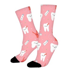 Cute Dental Care Fabric Women Printed Crew Socks Funny Funky Socks Soft Polyester Novelty Gifts for Artists Men - 1 of 1