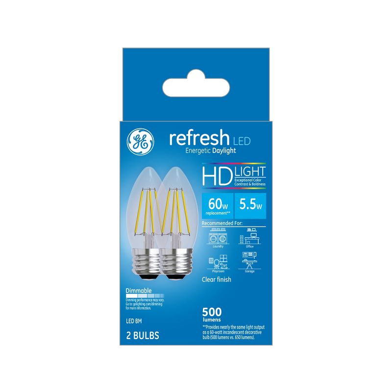 GE 2pk 5.5W 60W Equivalent Refresh LED HD Light Bulbs Daylight, 3 of 4
